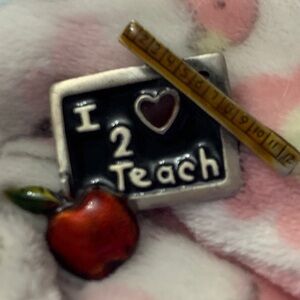 Vintage I Love to Teach Brooch with Apple and Ruler